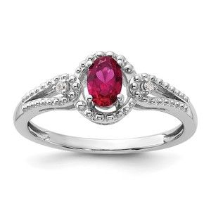 925 Sterling Silver  Created Ruby (July Birthstone) & Diamond Ring (Size 6)